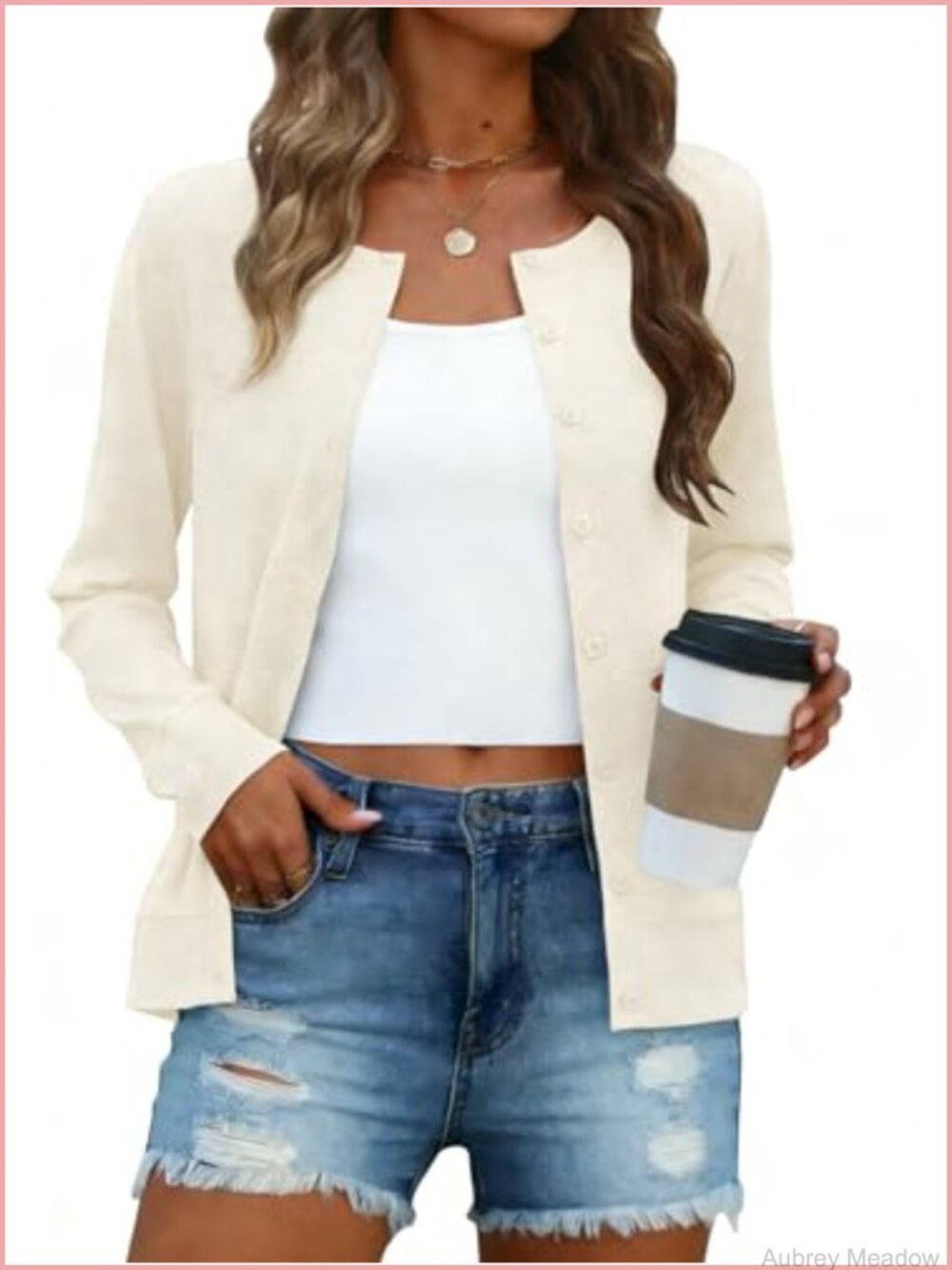 Women's Lightweight Cropped Button Down Cardigan Long Sleeve Shrug